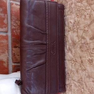 Coach brown leather trifold wallett